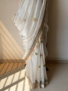 Lambani Embroidered Handwoven Maheshwari Silk-Cotton Saree.