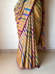 Lambani Embroidered Tussar Leheriya Saree