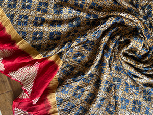 Shibori Ajrakh Fine Modal Silk Saree