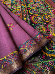 Lambani Embroidered Handwoven Maheshwari Silk-Cotton Saree.