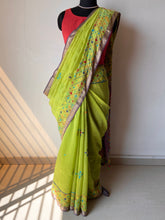 Load image into Gallery viewer, Lambani Embroidered Handwoven Maheshwari Silk-Cotton Saree.