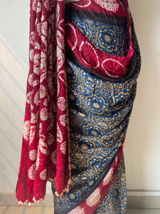 Shibori Ajrakh Fine Modal Silk Saree