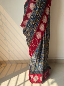 Shibori Ajrakh Fine Modal Silk Saree