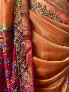 Lambani Embroidered Handwoven Maheshwari Silk-Cotton Saree.