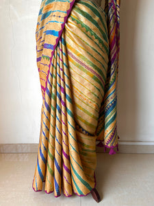 Lambani Embroidered Tussar Leheriya Saree