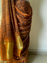 Load image into Gallery viewer, Ajrakh fine Modal Silk Lagdi Patta Saree