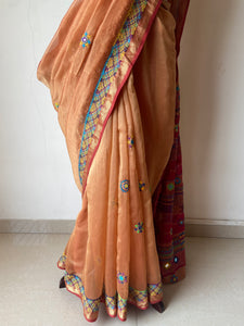 Lambani Embroidered Handwoven Maheshwari Silk-Cotton Saree.