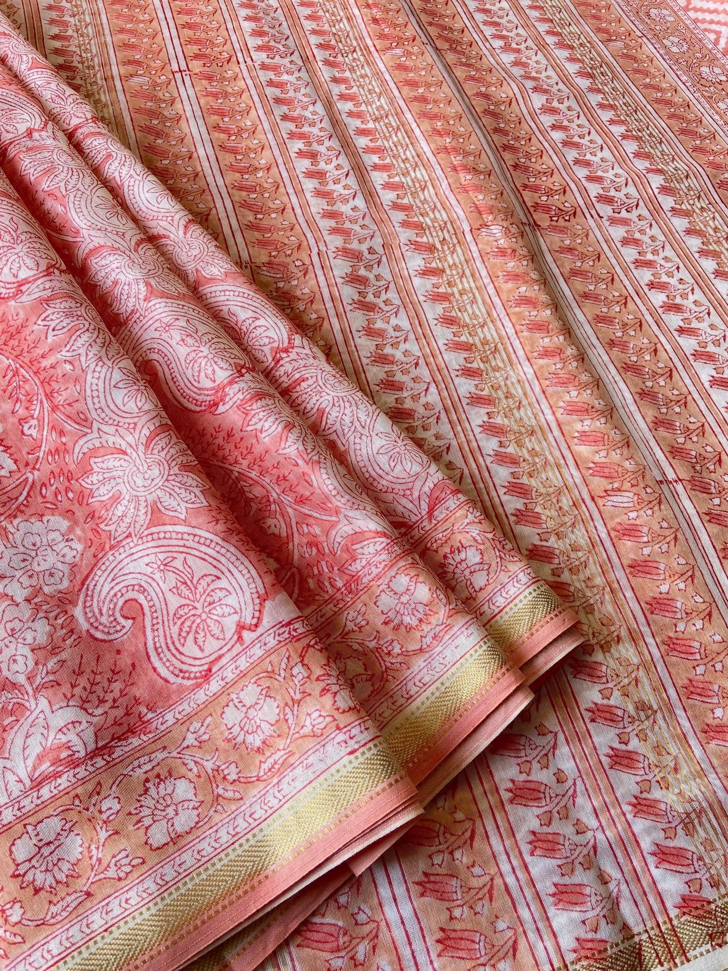 Block-Printed Silk-Cotton Saree