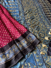 Load image into Gallery viewer, Ajrakh Bandhej fine Modal Silk Saree