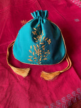 Load image into Gallery viewer, Silk Potli Tealish Blue