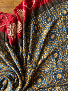 Shibori Ajrakh Fine Modal Silk Saree