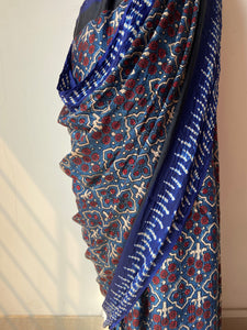 Shibori Ajrakh Fine Modal Silk Saree