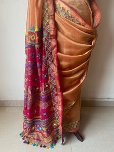 Lambani Embroidered Handwoven Maheshwari Silk-Cotton Saree.