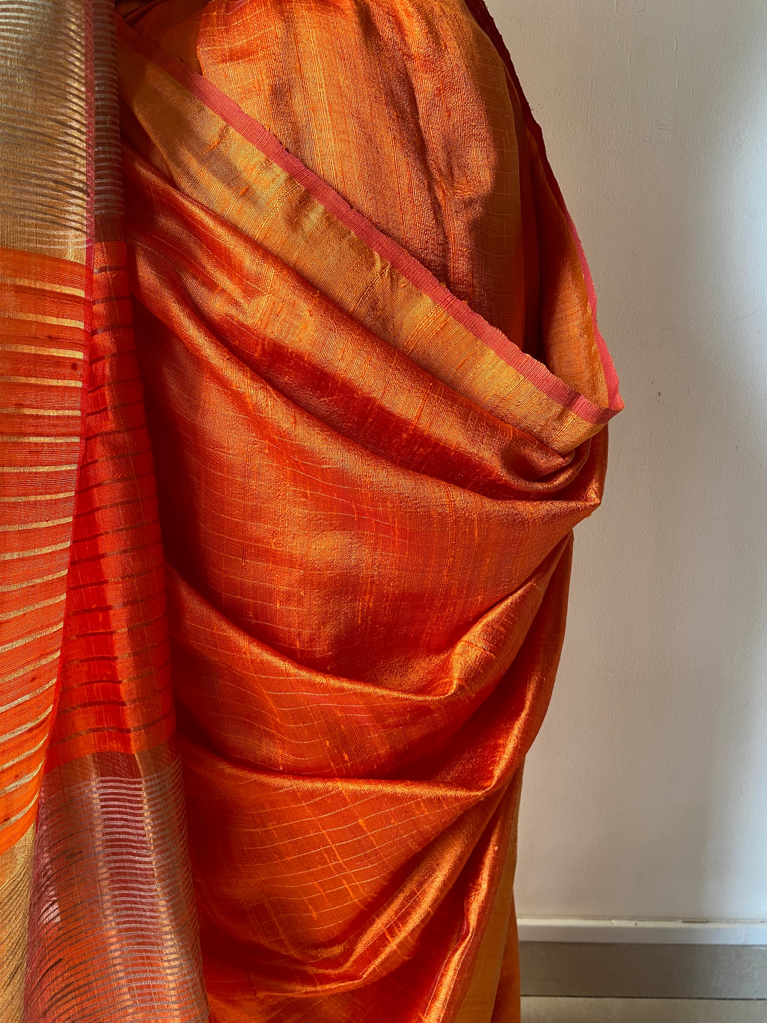 Light Red Pure Tussar Silk Woven Bhagalpuri Saree | Taneira Online Store