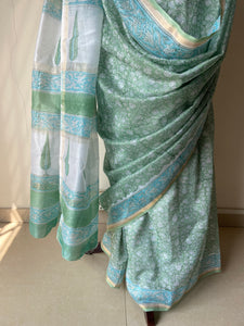 Block-Printed Silk-Cotton Saree