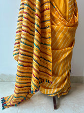 Load image into Gallery viewer, Lambani Embroidered Tussar Leheriya Saree