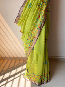 Lambani Embroidered Handwoven Maheshwari Silk-Cotton Saree.