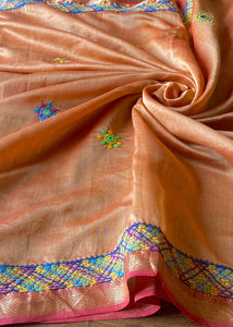 Lambani Embroidered Handwoven Maheshwari Silk-Cotton Saree.