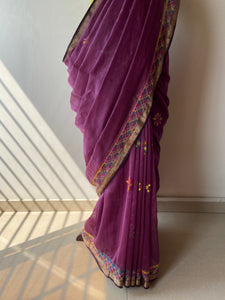 Lambani Embroidered Handwoven Maheshwari Silk-Cotton Saree.