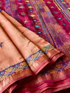 Lambani Embroidered Handwoven Maheshwari Silk-Cotton Saree.