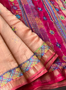 Lambani Embroidered Handwoven Maheshwari Silk-Cotton Saree.