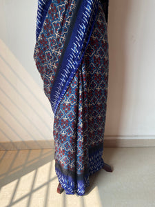 Shibori Ajrakh Fine Modal Silk Saree