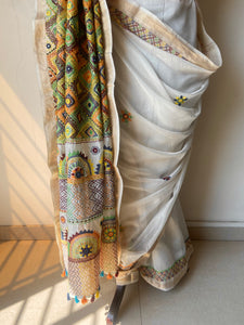 Lambani Embroidered Handwoven Maheshwari Silk-Cotton Saree.