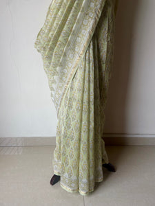 Block-Printed Silk-Cotton Saree