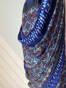 Shibori Ajrakh Fine Modal Silk Saree