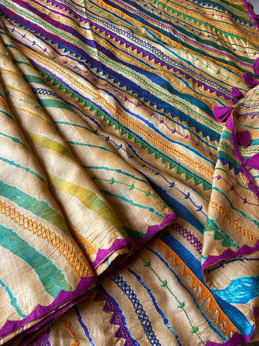 Lambani Embroidered Tussar Leheriya Saree