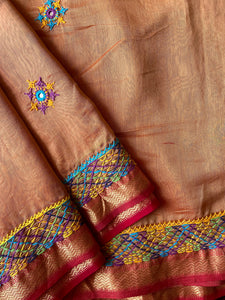 Lambani Embroidered Handwoven Maheshwari Silk-Cotton Saree.