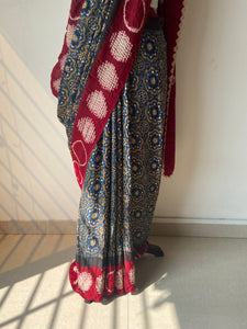 Shibori Ajrakh Fine Modal Silk Saree