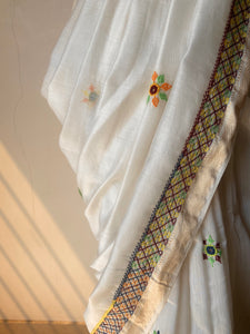 Lambani Embroidered Handwoven Maheshwari Silk-Cotton Saree.