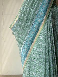 Block-Printed Silk-Cotton Saree