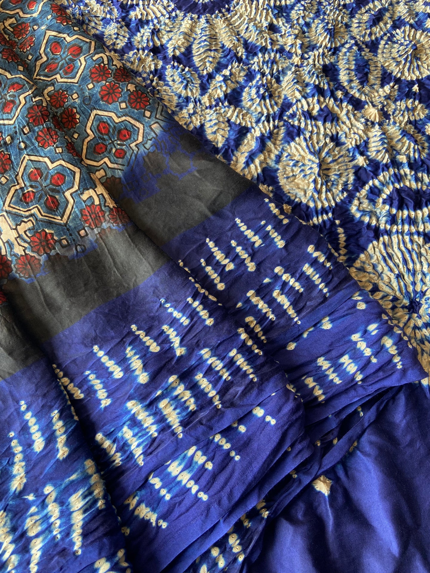 Shibori Ajrakh Fine Modal Silk Saree