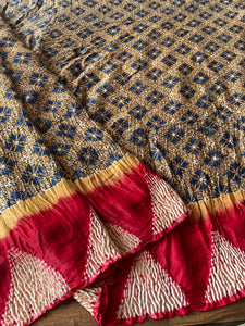 Shibori Ajrakh Fine Modal Silk Saree