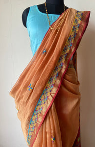 Lambani Embroidered Handwoven Maheshwari Silk-Cotton Saree.