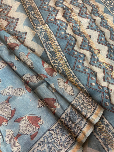 Block-Printed Silk-Cotton Saree