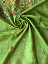 Load image into Gallery viewer, Lambani Tussar Unstitched Kurta - parrot green