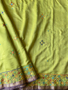 Lambani Embroidered Handwoven Maheshwari Silk-Cotton Saree.