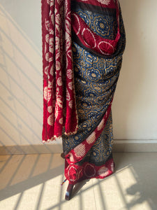 Shibori Ajrakh Fine Modal Silk Saree