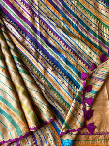 Lambani Embroidered Tussar Leheriya Saree