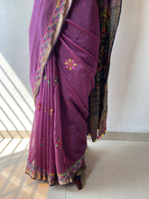 Load image into Gallery viewer, Lambani Embroidered Handwoven Maheshwari Silk-Cotton Saree.