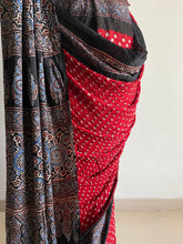 Load image into Gallery viewer, Ajrakh Bandhej fine Modal Silk Saree