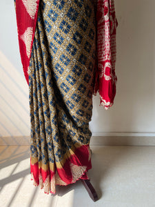 Shibori Ajrakh Fine Modal Silk Saree