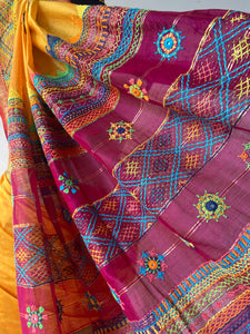 Lambani Embroidered Handwoven Maheshwari Silk-Cotton Saree.