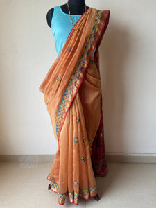 Lambani Embroidered Handwoven Maheshwari Silk-Cotton Saree.