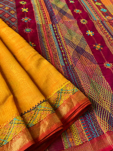 Lambani Embroidered Handwoven Maheshwari Silk-Cotton Saree.