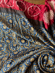 Shibori Ajrakh Fine Modal Silk Saree