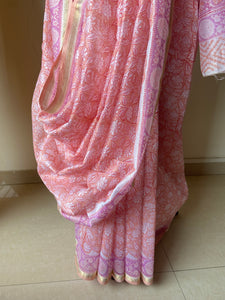 Block-Printed Silk-Cotton Saree